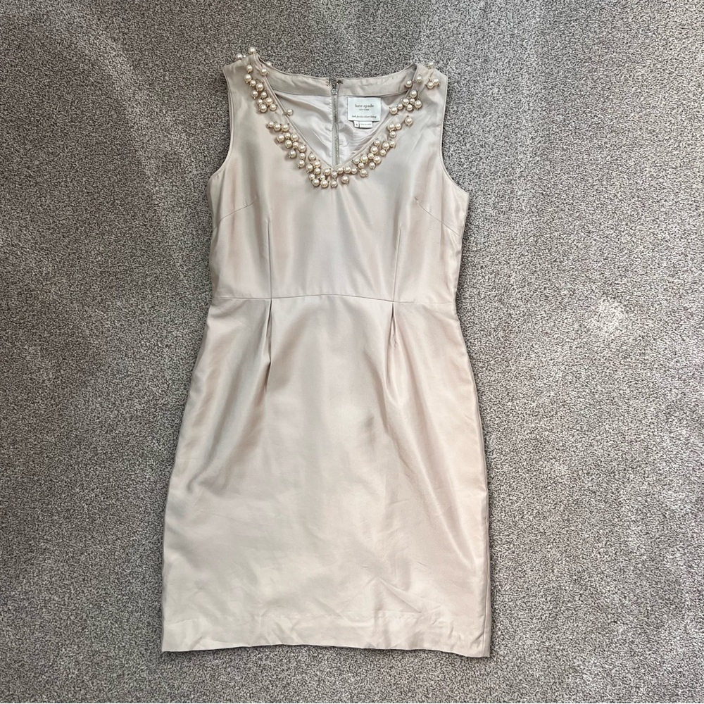 NWT Kate Spade Silk Blend Cream Dress with Pearls Size 6